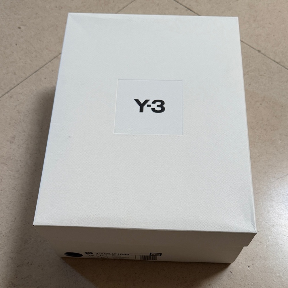 Y-3 White Box with Black Logo. 10”x13 1/4”